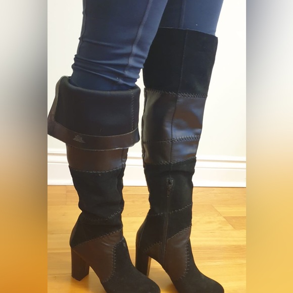 NEW BAR III OVER THE KNEE BLACK LEATHER AND SUEDE BOOTS- SIZE 7.5 M - Picture 6 of 9